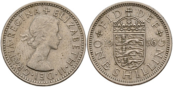 Великобритания 1 шиллинг 1956 Елизавета II (1952-2022), Английский герб KM 904, Spink 4147 медно-никель 4187-1055