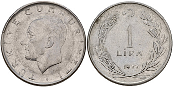 Турция 1 лира 1977 Мустафа Кемаль Ататюрк KM 889a.2 нержавеющая сталь 4149-1245