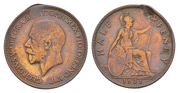 Великобритания 1/2 пенни 1931 Георг V (1910-1936) KM 837, Spink 4058 бронза 4638-453