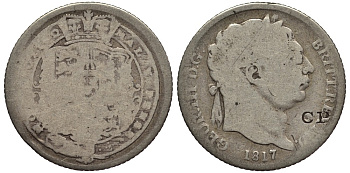 Великобритания 6 пенсов 1817 Георг III (1760-1820) KM 665, Spink 3791 серебро 4538-1151