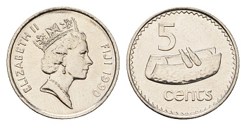 Фиджи 5 центов 1990 KM 51a цинк плакированная никелем UNC 4649-918