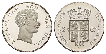 Нидерланды КОПИЯ - 2 1/2 гульдена 1808 Людовик Бонапарт тип - KM 32 белый металл PROOF 1522-1225