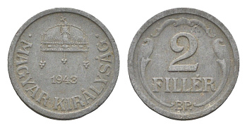 Венгрия 2 филлера 1943 BP KM 519 цинк 4665-535