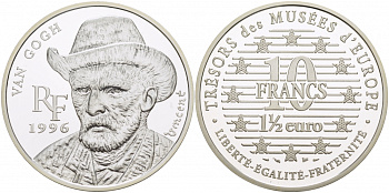 Франция 10 франков = 1 1/2 евро 1996 серия сокровища музеев Европы, Винсент Ван Гог KM 1147 серебро PROOF 1068-4-54