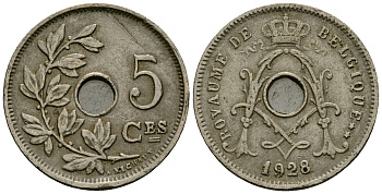 Бельгия 5 сантимов 1928 Belgique KM 66 медно-никель 4173-614