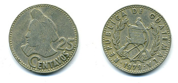 Гватемала 25 сентаво 1979 Республика Гватемала KM 278.1 медно-никель 25-127