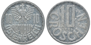 АВСТРИЯ 10 ГРОШЕЙ 1986 KM 2878 алюминий 72-1354