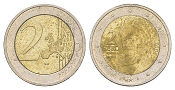 Австрия 2 евро 2002 Берта фон Зутнер KM 3089 биметалл 4629-442