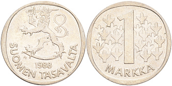 ФИНЛЯНДИЯ 1 МАРКА 1988 M KM 49а медно-никель 4556-746