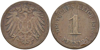 ГЕРМАНИЯ 1 ПФЕННИГ 1896 D KM 10, J. 10, Weege 2 медь 211-217