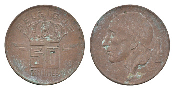 Бельгия 50 сантимов 1952 Belgique, Бодуэн I (1951-1993) KM 148 бронза 4705-219