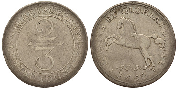 БРАУНШВЕЙГ-ЛЮНЕБУРГ-ЦЕЛЛЕ 2/3 ТАЛЕРА 1690 JJJ Dav. 367, Welter 1590, KM 331 серебро 02-251-35