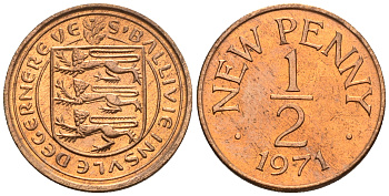 Гернси 1/2 пенни 1971 Елизавета II (1952-2022), герб KM 20 бронза  UNC  220-1216