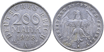 ГЕРМАНИЯ 200 МАРОК 1923 А KM 35, J. 304 алюминий 87-251