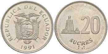 Эквадор 20 сукре 1991 KM 94 сталь плакированная никелем 4511-842