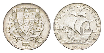 Португалия 2,5 (2 1/2) эскудо 1951 KM 580 серебро UNC 4649-1058