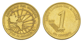 Эквадор 1 сентаво 2000 KM 104 латунь UNC 4640-1061