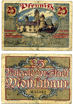 Монтабаур 25 пфеннигов 1920 1 декабря 1920, нотгельд, земля Рейнланд-Пфальц Grabowski 898.1 бумага 2193-23-1-1