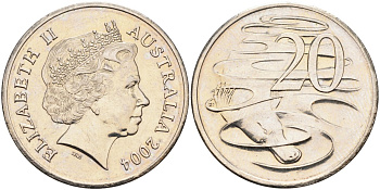 Австралия 20 центов 2004 Елизавета II (1952-), утконос KM 403 медно-никель 4131-1244