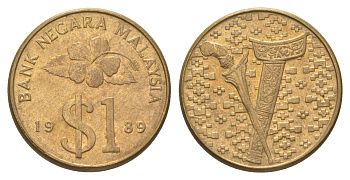 Малайзия 1 ринггит 1989 KM 54 алюминиевая бронза UNC 4622-536