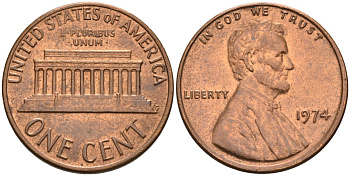 США 1 цент 1974 Линкольн KM 201 медь цинк 4580-416