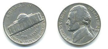 США 5 ЦЕНТОВ 1960 ДЖЕФФЕРСОН KM А192 медно-никель 86-543