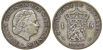 Нидерландские Антилы 1 гульден 1952 Юлиана (1948-1980) KM 2 серебро 36-912