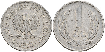 Польша 1 злотый 1975 MW KM 49.1 алюминий    4603-342