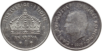 Швеция 1 крона 2002 Карл XVI Густав (1973- ) KM 894 медно-никель 4364-822