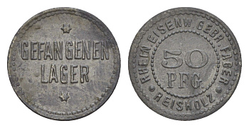 Райсхольц 50 пфеннигов ND тюремный жетон, Rhein. Eisenw. Gebr. Faber Men05 21451.3, Men18 26786.3 цинк 1527-1425