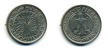 Германия 50 рейхспфеннигов 1929 А KM 49, J. 324 никель 58-525