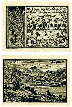 Тегернзе 10 пфеннигов 1921 1 июня 1921, нотгельд, земля Бавария Grabowski 1313.1 бумага 2195-13-2-2