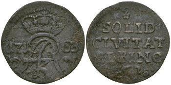 ПОЛЬША, ЭЛЬБИНГ 1 СОЛИД 1763 KM 105 медь 99-916