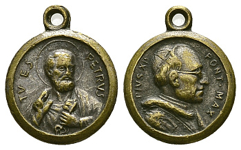 Ватикан медаль шейная ND Святой Петр, Понтифик Пий XII, диаметр 13 мм., вес 1,4 гр. бронза 4385-646