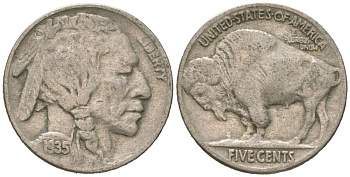 США 5 центов 1935 индеец, бизон KM 134 медно-никель 4614-1148
