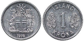 Исландия 1 крона 1976 KM 23 алюминий 4124-456