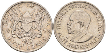Кения 50 центов 1973 Джомо Кениата KM 13 медно-никель 4124-753