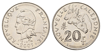Новая Каледония 20 франков 2003 KM 12 никель UNC 213-1212