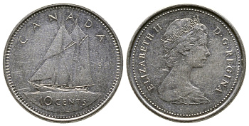 Канада 10 центов 1981 Елизавета II (1952-2022), парусник KM 77.2 никель 179-1052