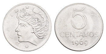 Бразилия 5 сентаво 1969 KM 577.2 нержавеющая сталь UNC 4644-418