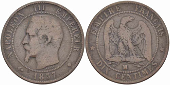 Франция 10 сантимов 1857 MA, Наполеон  III (1852-1870) KM 771.6, Le Franc 133.43 бронза    4680-641