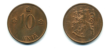 Финляндия 10 пенни 1921 республика (1918-1962) KM 24 медь 46-236