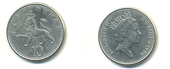 Великобритания 10 пенсов 1992 Елизавета II (1952-2022) KM 938b, Spink 4367 (F4) медно-никель 59-444
