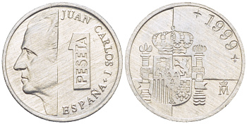 ИСПАНИЯ 1 ПЕСЕТА 1999 ХУАН КАРЛОС I ( 1975-) KM 832 алюминий 4181-1059