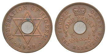 Нигерия 1 пенни 1959 KM 2 бронза UNC 4637-225