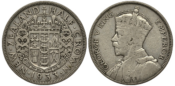 Новая Зеландия 1/2 кроны 1933 Георг V (1910-1936) KM 5 серебро 272-514