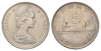Канада 1 доллар 1968 Елизавета II (1952-2022), каноэ KM 76.1 никель 4565-913