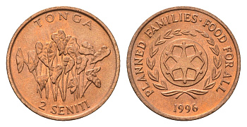 Тонга 2 сенити 1996 ФАО - Планирование семьи KM 67 бронза UNC 4395-1037