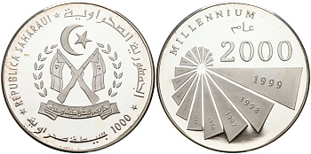 Западная Сахара 1000 песет 2000 миллениум KM 60 серебро PROOF 04-318-13