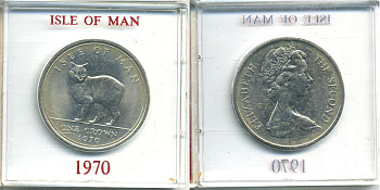 Остров Мэн 1 крона 1970 кошка Мэна, в оригинальной пластиковой коробке KM 18 медно-никель UNC 6-6-1-24